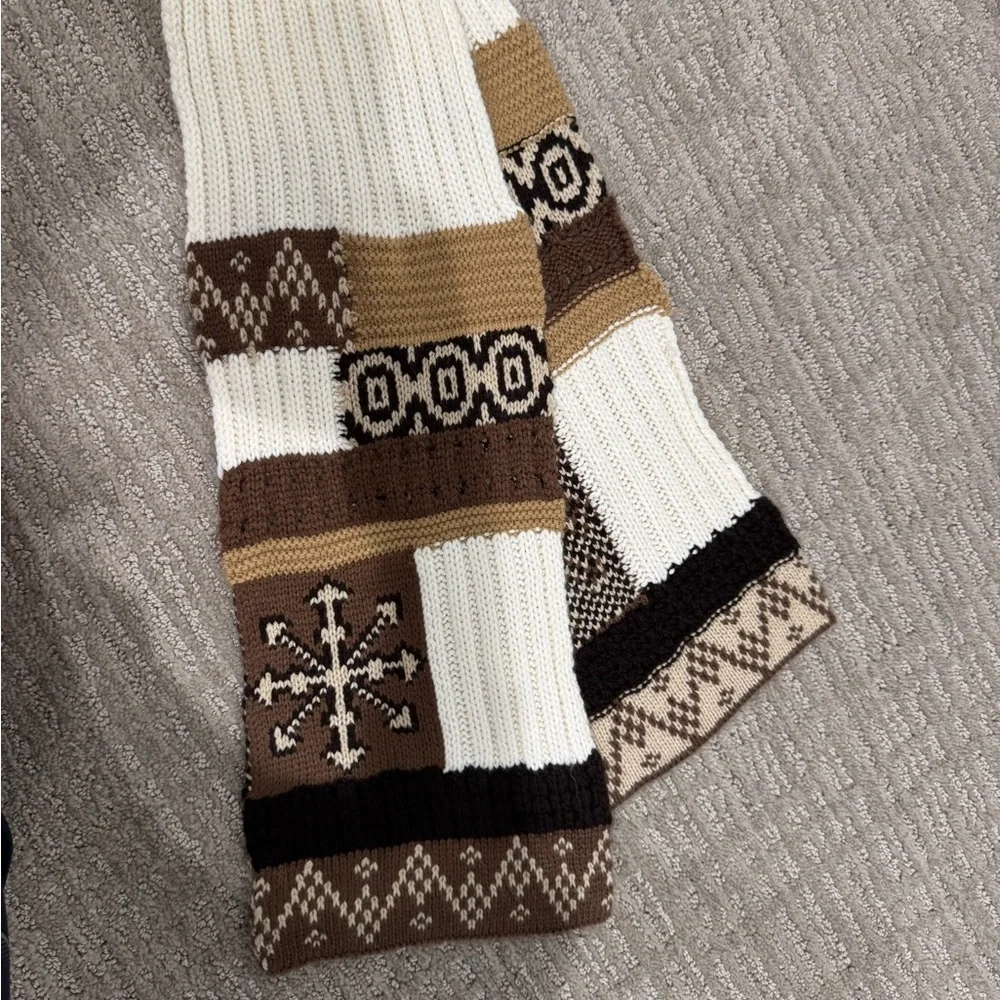 Knit Scarf Brown and Cream Patterned